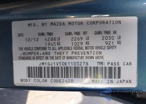 2014 Mazda Mazda6 I Touring z USA, uszkodzony, nr VIN JM1GJ1V50E1103278